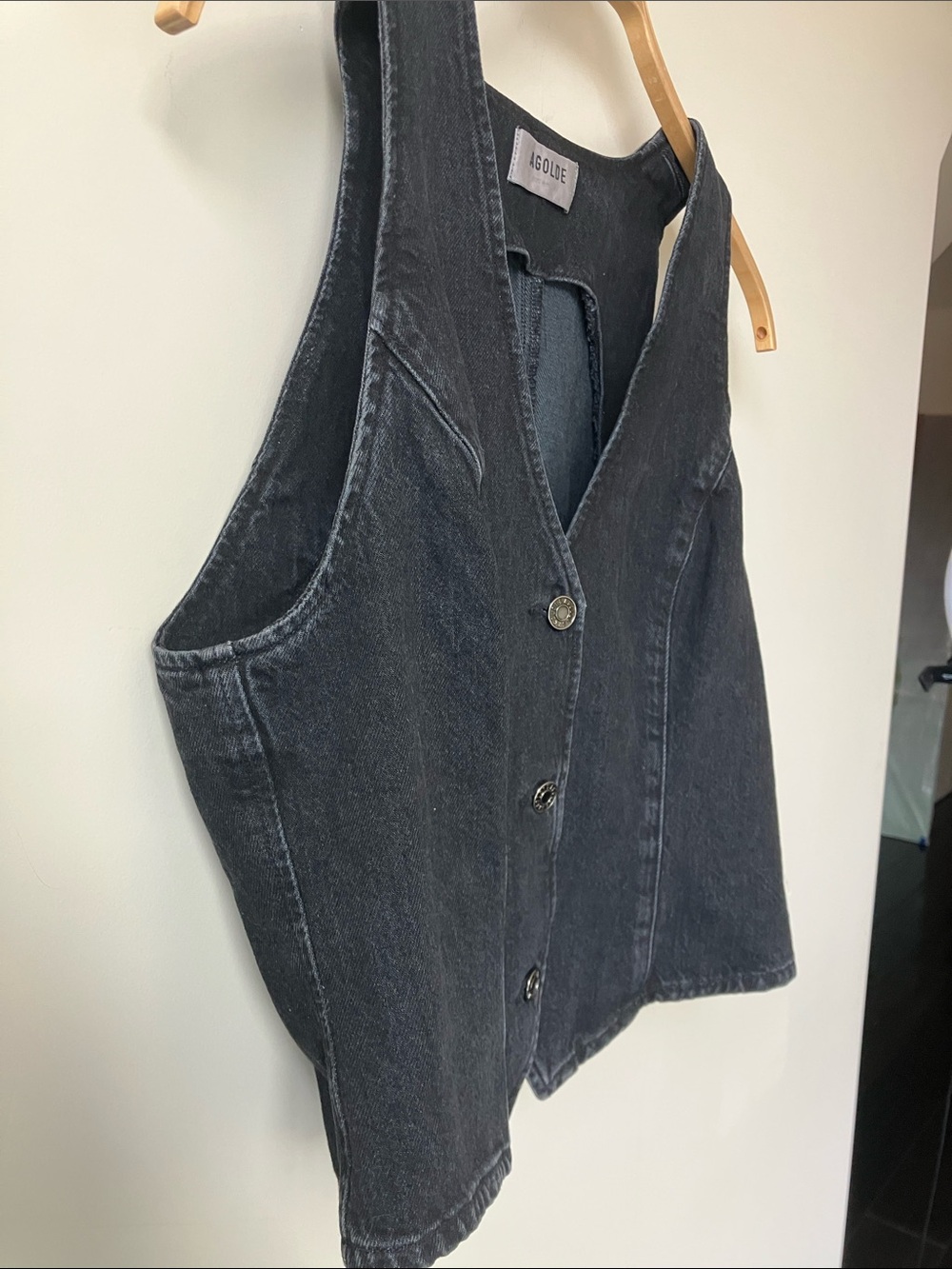 AGOLDE Heller Black Faded Denim Vest Close-Fitting Tailored Women’s Size L EUC - Picture 4 of 12